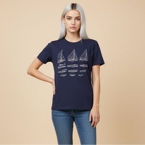 J. Crew Navy Long Sleeve Tee with Sailboat Design